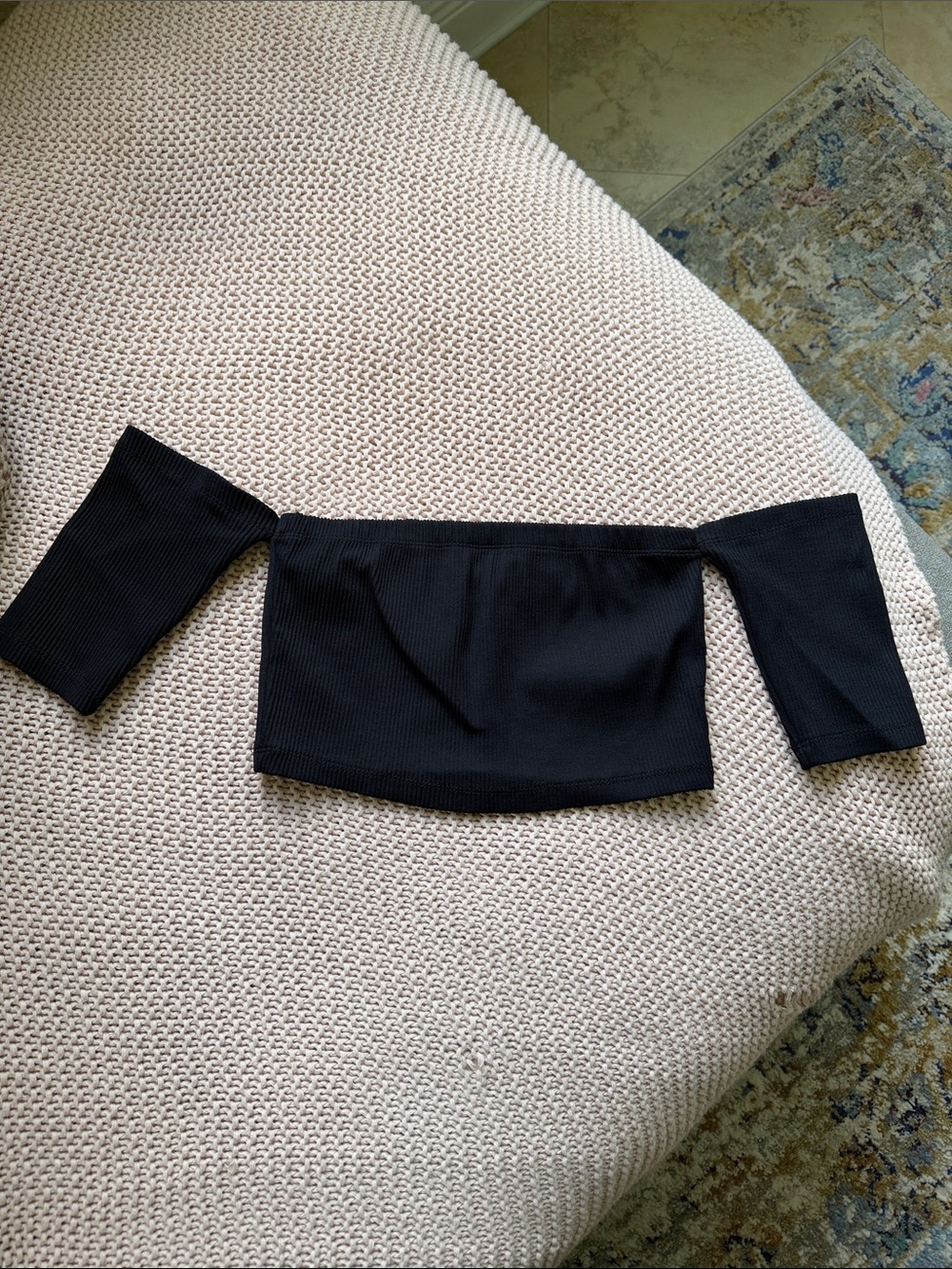 Off-the-Shoulder Black Ribbed Crop Top
